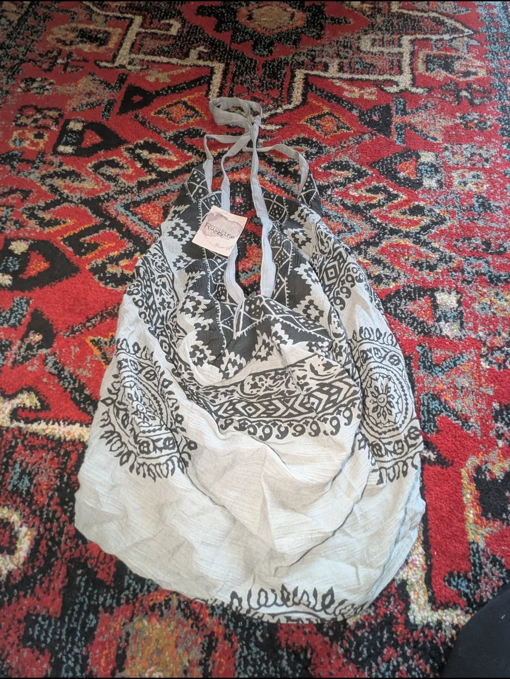 Boho Printed Hobo Bag in Light Gray and Black